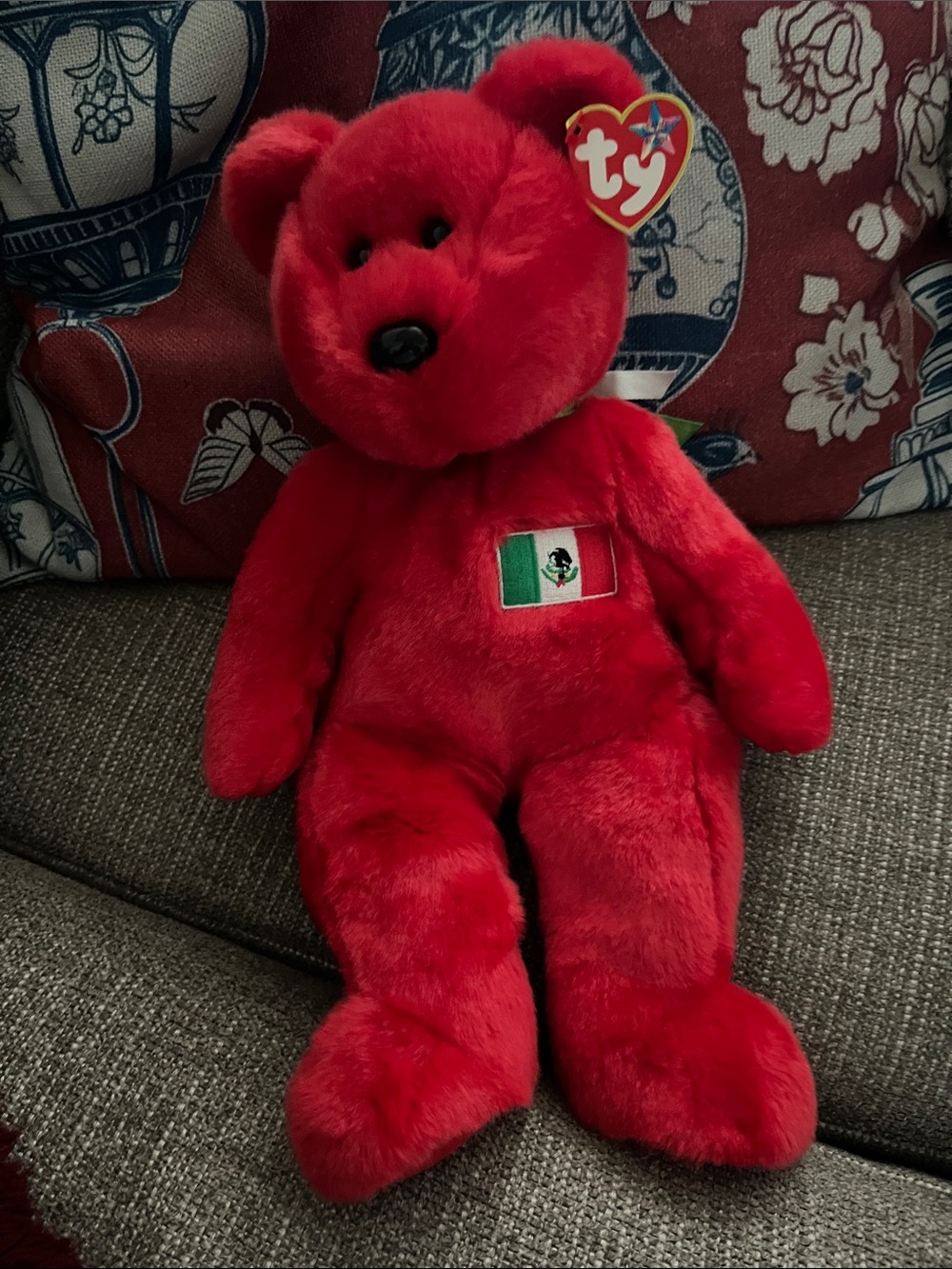 Ty Red Plush Bear with Embroidered Mexico Flag
